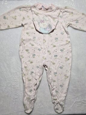 Pink Bunny Applique Footed One-Piece for Baby